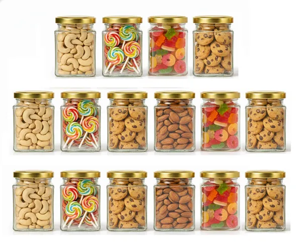 Pack_Of_16_Square_Kitchen_Storage_Glass_Jar_Container_With_Airtight_Lid_250_MlGold