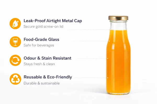 Set_Of_8_Glass_Water_Bottle_For_Milk_|Juice|_Shakes_With_Rust_Proof_Airtight_Gold_Metal_Cap_Reusable_&_Bpa_Free_|300_Ml