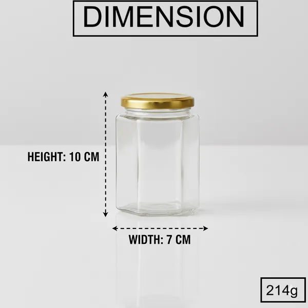 Pack_Of_12_Hexagon_Glass_Jarcontainer_For_Kitchen_With_Air_Tight_Gold_Metal_Cap_260_Ml