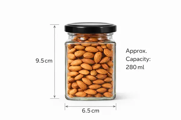 Pack_Of_12_Square_Kitchen_Storage_Glass_Jar_Container_With_Airtight_Lid_Black_250_Ml