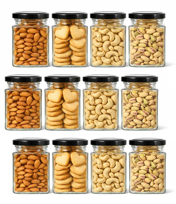 Pack_Of_12_Square_Kitchen_Storage_Glass_Jar_Container_With_Airtight_Lid_Black_250_Ml