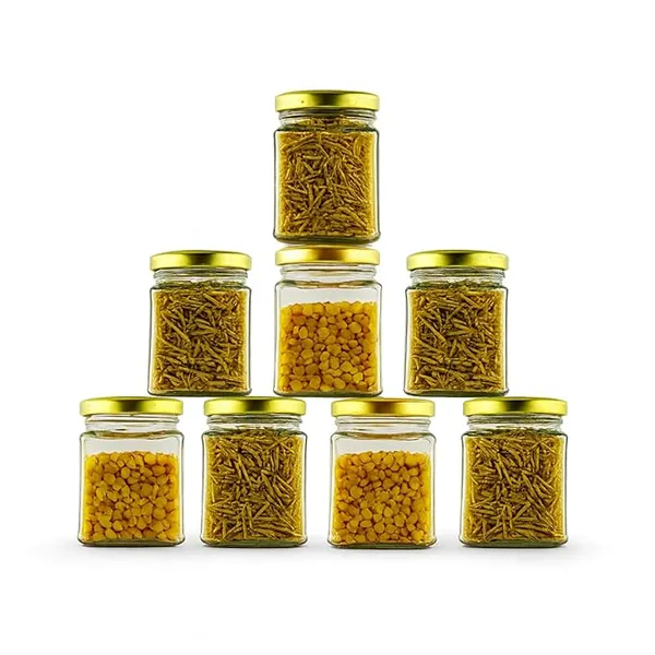 Pack_Of_8_Square_Kitchen_Storage_Glass_Jar_Container_With_Airtight_Lid_250_MlGold