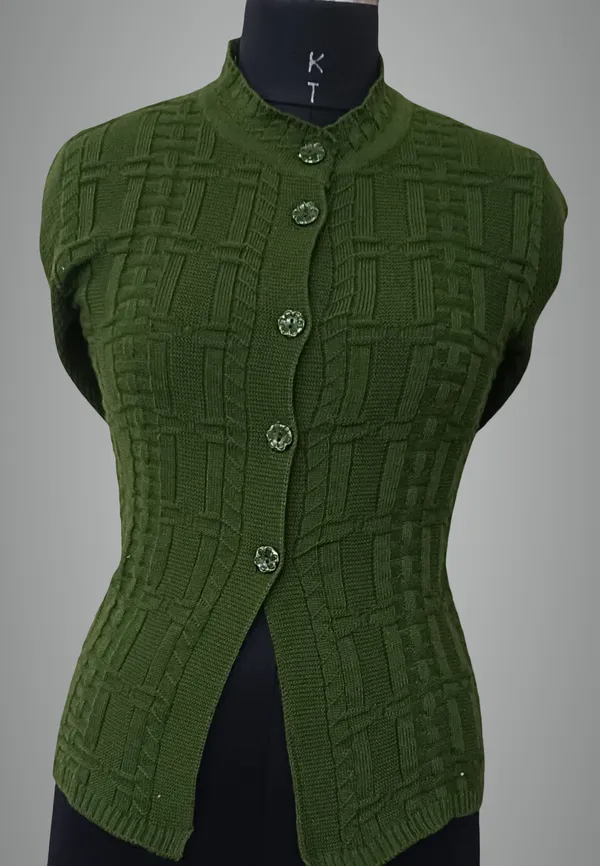 Dark_Green_Cotton_Blend_Regular_Casual_Sweater_For_Women
