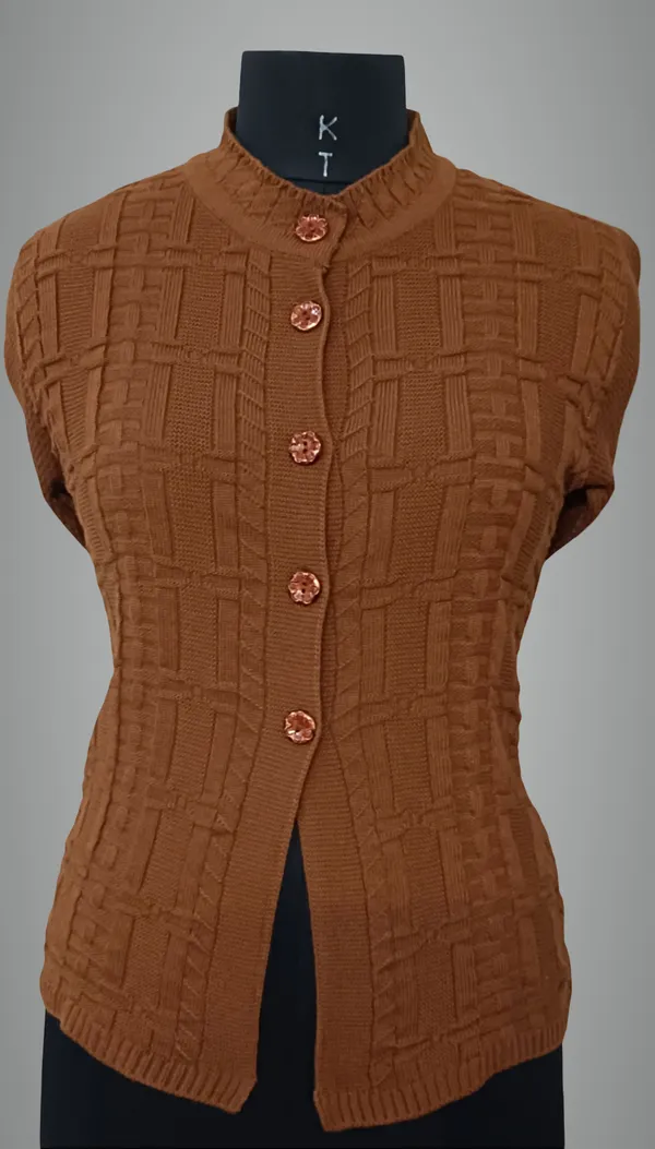 Brown_Cotton_Blend_Regular_Casual_Sweater_For_Women