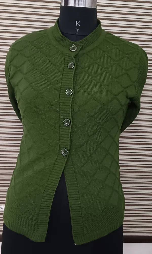 Dark_Green_Cotton_Blend_Regular_Casual_Sweater_For_Women
