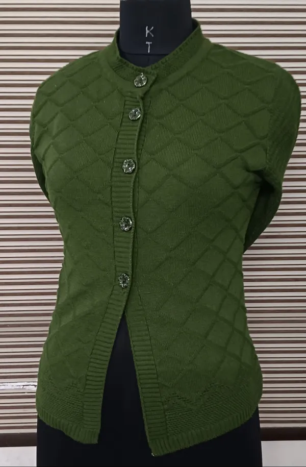 Dark_Green_Cotton_Blend_Regular_Casual_Sweater_For_Women