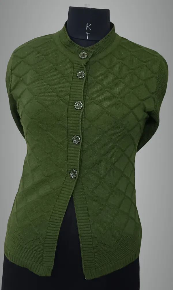 Dark_Green_Cotton_Blend_Regular_Casual_Sweater_For_Women