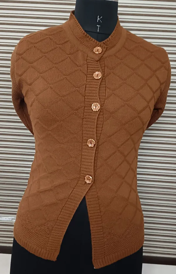 Brown_Cotton_Blend_Regular_Casual_Sweater_For_Women