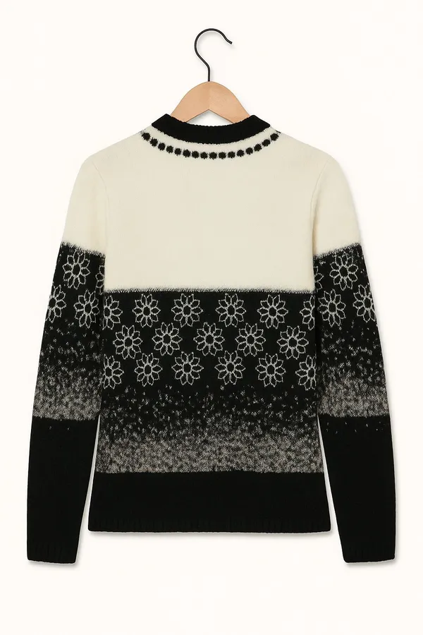 White_&_Black_Cotton_Blend_Regular_Casual_Sweater_For_Women
