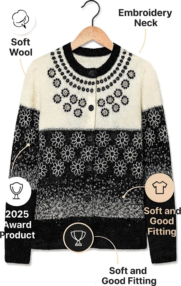 White_&_Black_Cotton_Blend_Regular_Casual_Sweater_For_Women