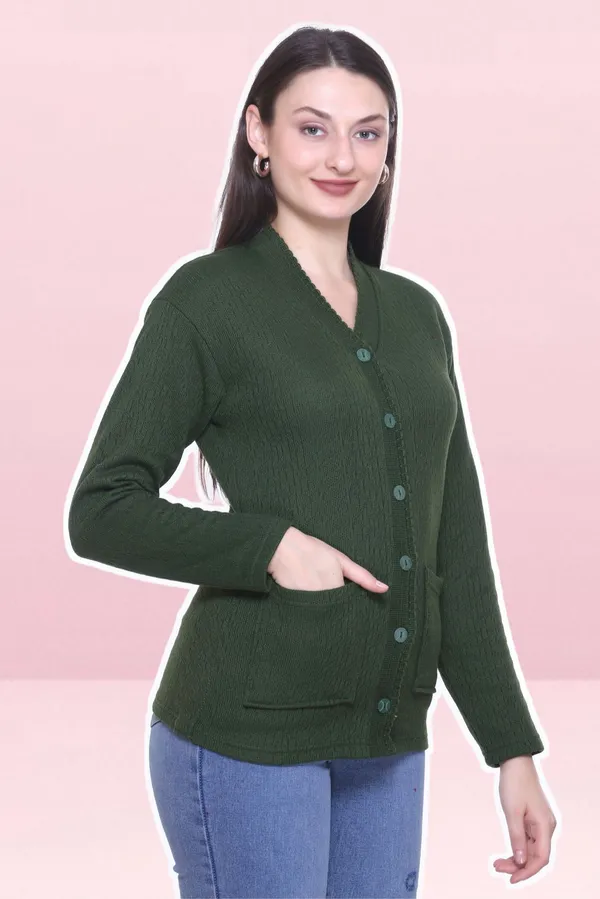 Dark_Green_Wool_Blend_Regular_Casual_Sweater_For_Women