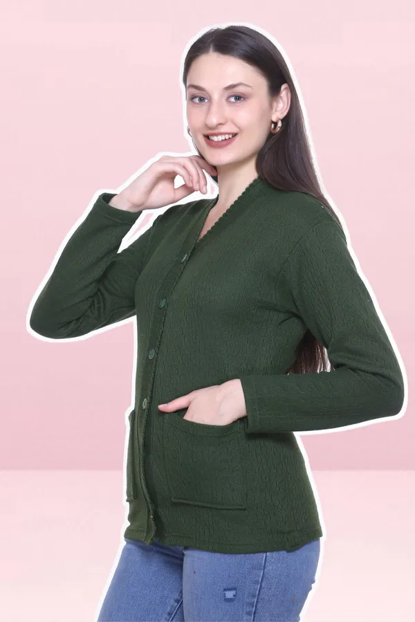 Dark_Green_Wool_Blend_Regular_Casual_Sweater_For_Women