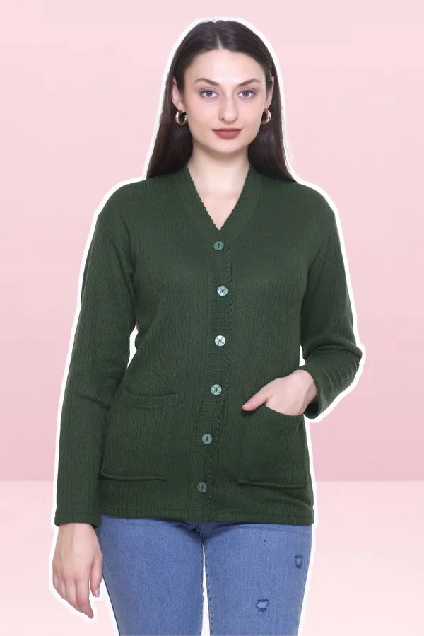 Dark_Green_Wool_Blend_Regular_Casual_Sweater_For_Women