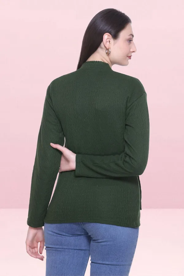 Dark_Green_Wool_Blend_Regular_Casual_Sweater_For_Women