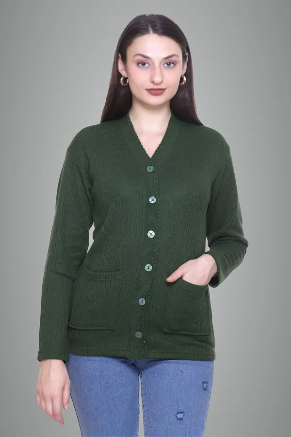 Dark_Green_Wool_Blend_Regular_Casual_Sweater_For_Women