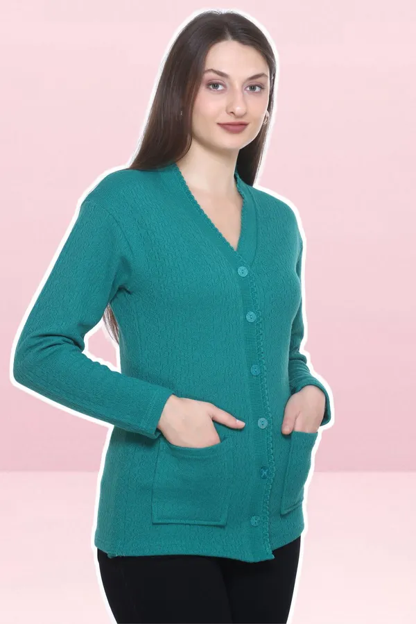 Green_Wool_Blend_Regular_Casual_Sweater_For_Women