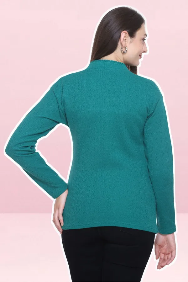Green_Wool_Blend_Regular_Casual_Sweater_For_Women