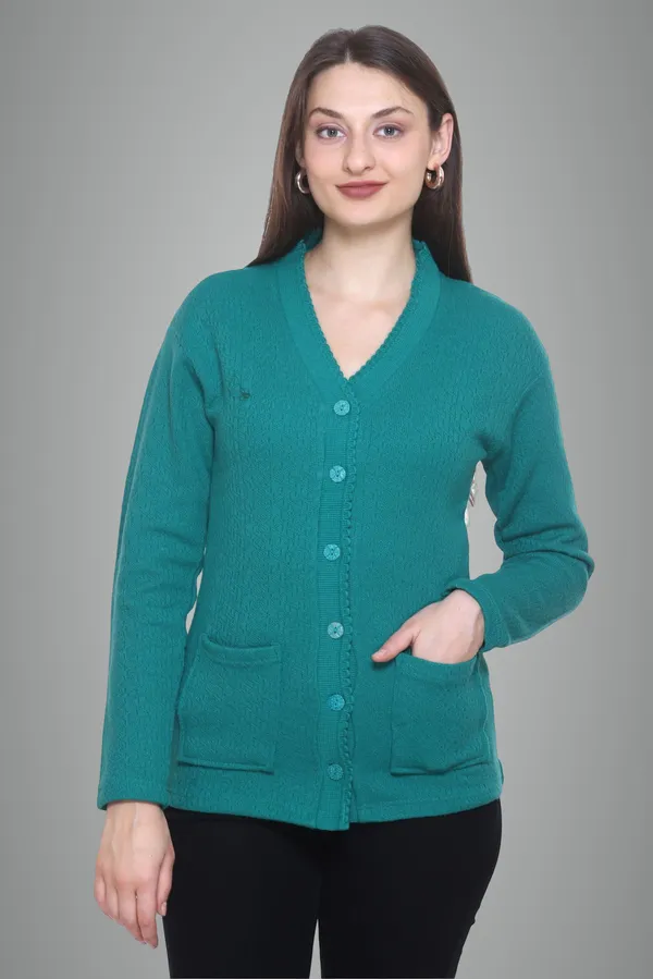 Green_Wool_Blend_Regular_Casual_Sweater_For_Women