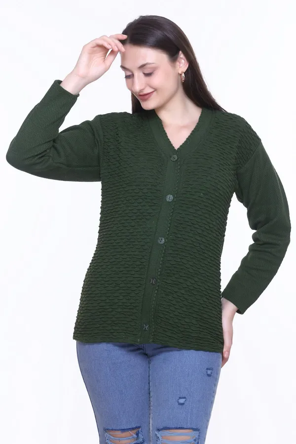 Dark_Green_Cotton_Blend_Regular_Casual_Sweater_For_Women