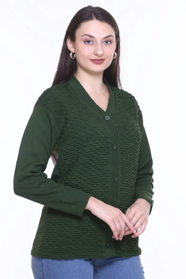 Dark_Green_Cotton_Blend_Regular_Casual_Sweater_For_Women