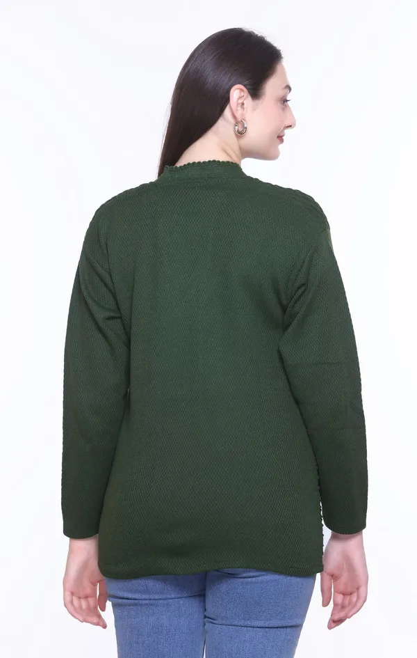 Dark_Green_Cotton_Blend_Regular_Casual_Sweater_For_Women