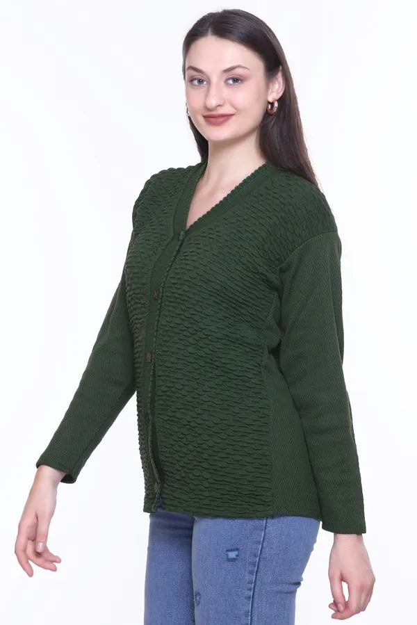Dark_Green_Cotton_Blend_Regular_Casual_Sweater_For_Women