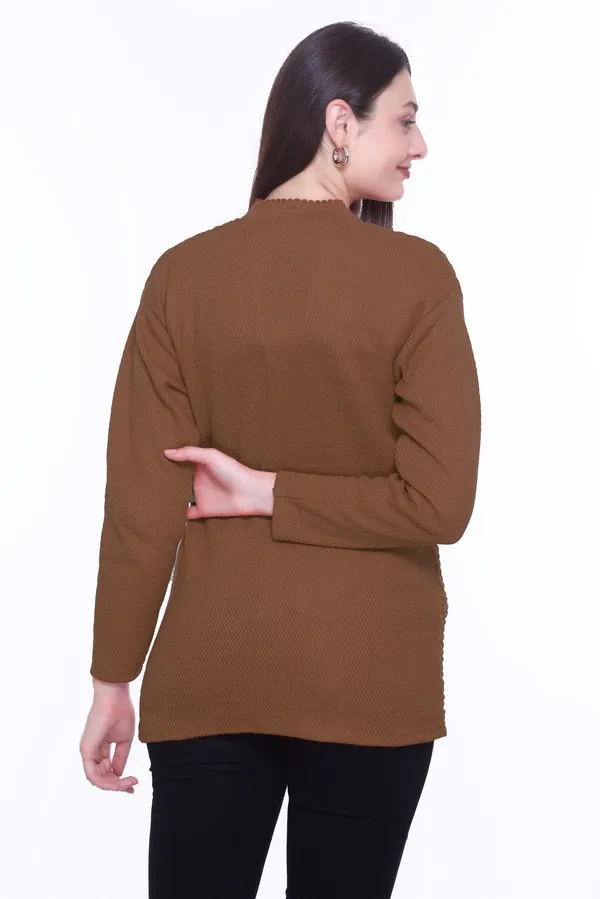 Brown_Cotton_Blend_Regular_Casual_Sweater_For_Women