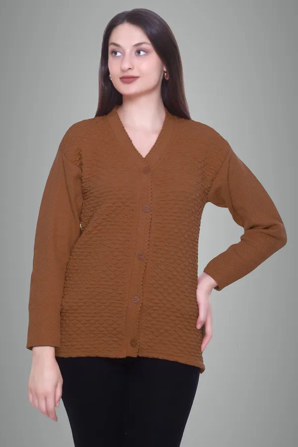 Brown_Cotton_Blend_Regular_Casual_Sweater_For_Women