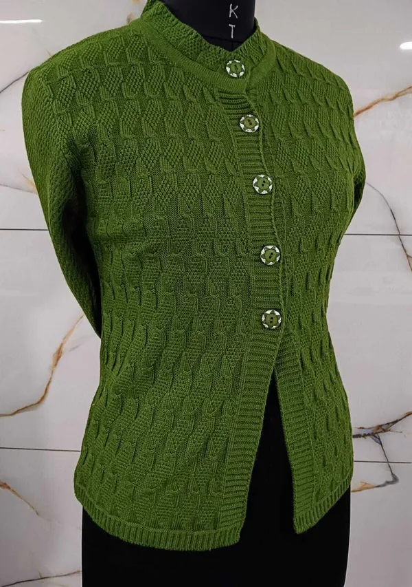Dark_Green_Cotton_Blend_Regular_Casual_Sweater_For_Women