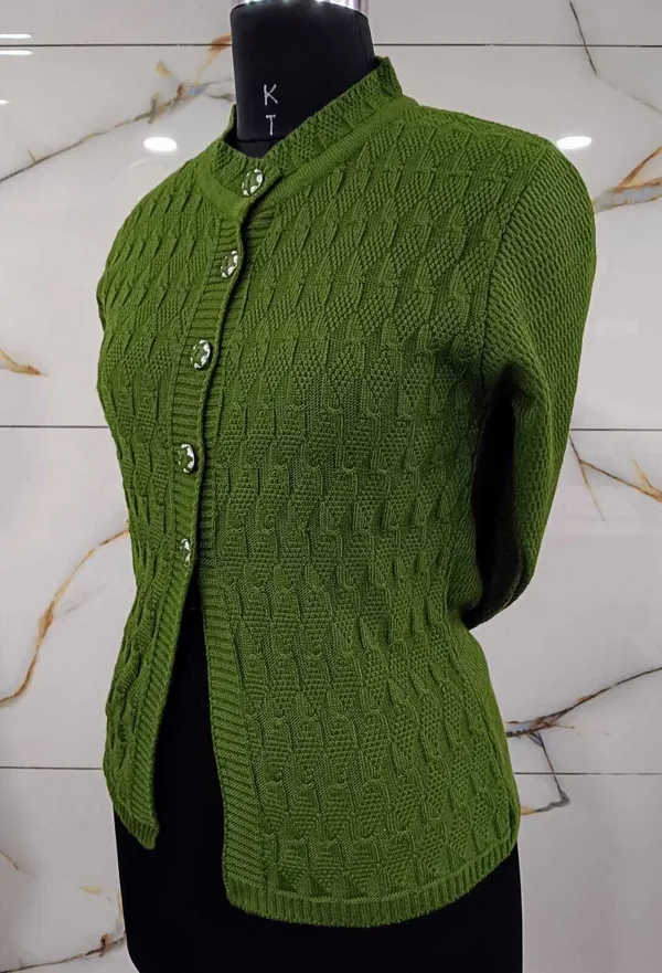 Dark_Green_Cotton_Blend_Regular_Casual_Sweater_For_Women