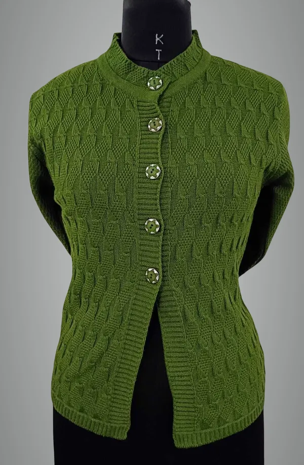 Dark_Green_Cotton_Blend_Regular_Casual_Sweater_For_Women