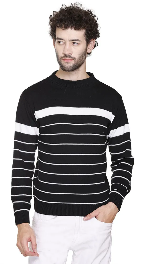 Black_&_White_Wool_Blend_Regular_Casual_Sweater_For_Men