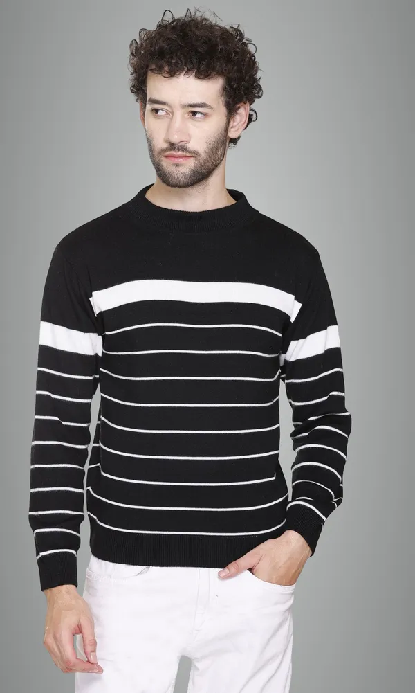 Black_&_White_Wool_Blend_Regular_Casual_Sweater_For_Men