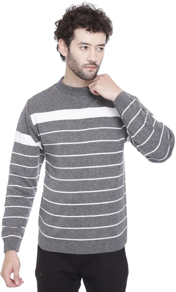 Grey_Wool_Blend_Regular_Casual_Sweater_For_Men