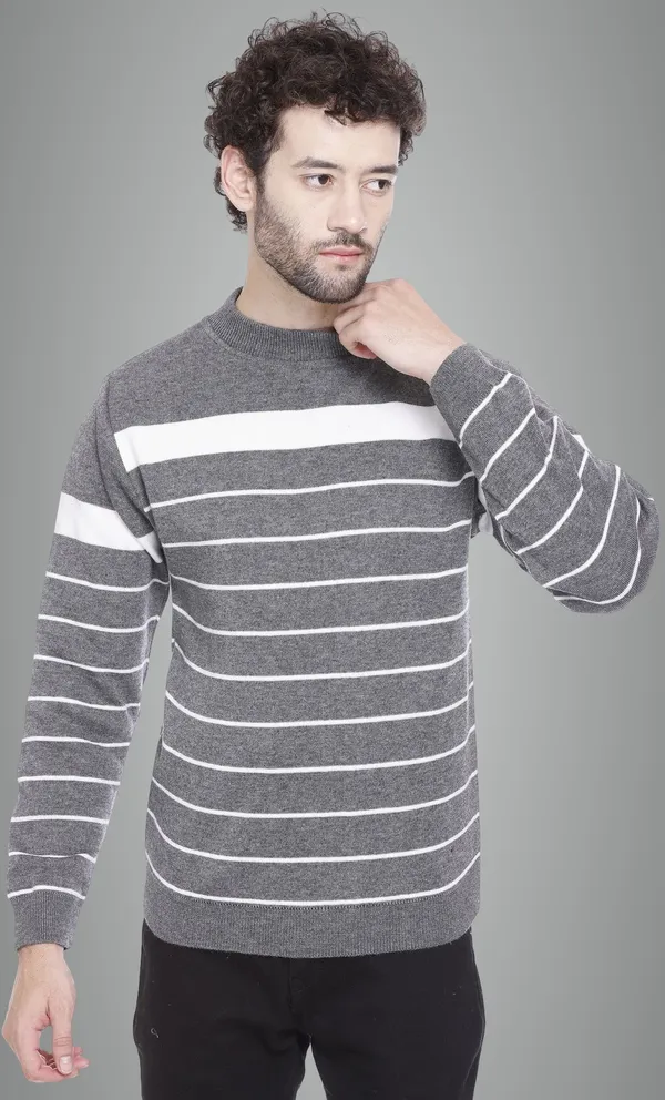 Grey_Wool_Blend_Regular_Casual_Sweater_For_Men