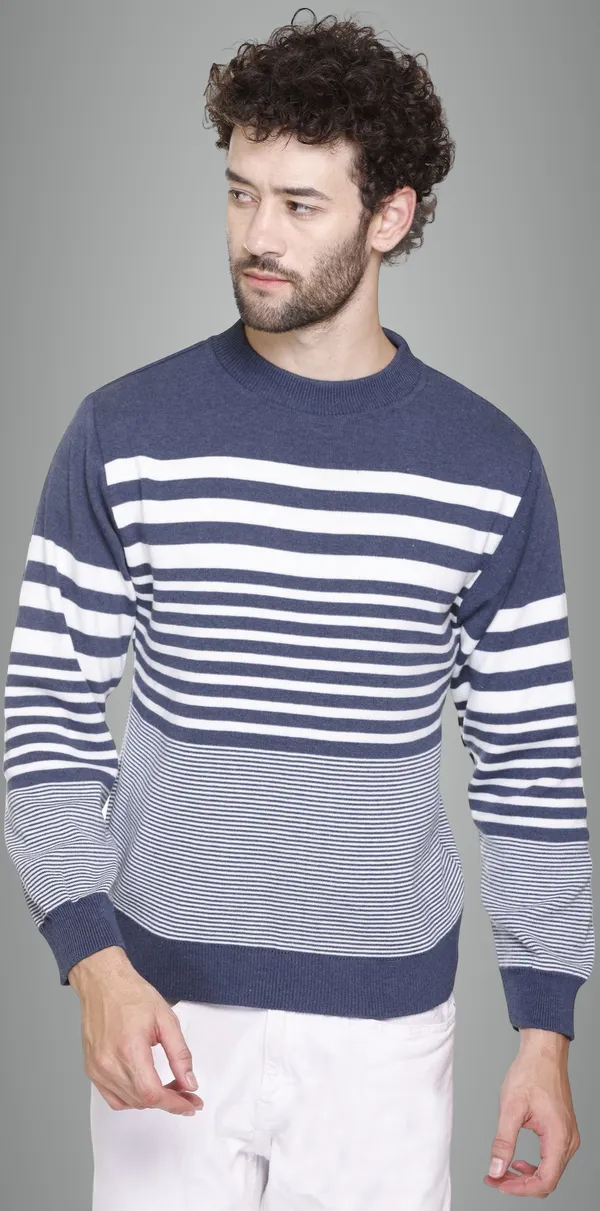 Blue_&_White_Wool_Blend_Regular_Casual_Sweater_For_Men