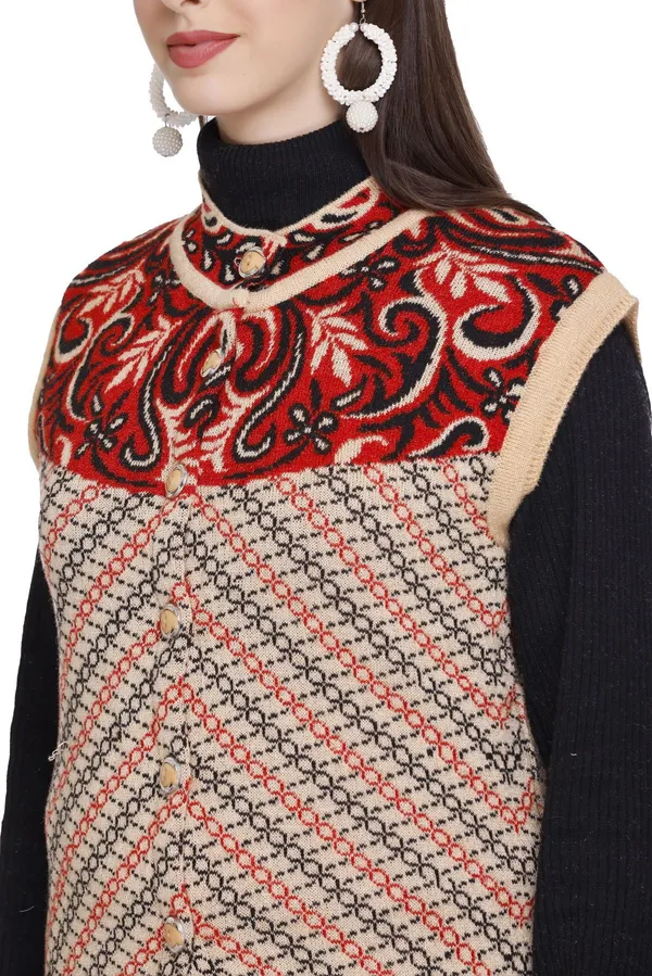 Beige_Wool_Blend_Regular_Casual_Sweater_For_Women