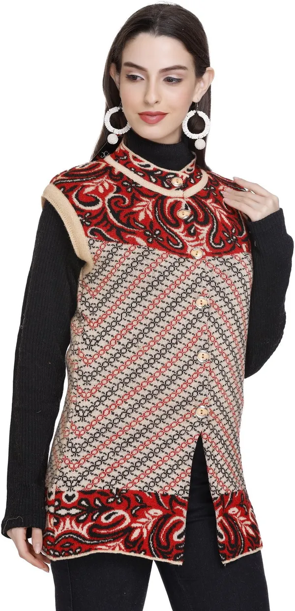 Beige_Wool_Blend_Regular_Casual_Sweater_For_Women
