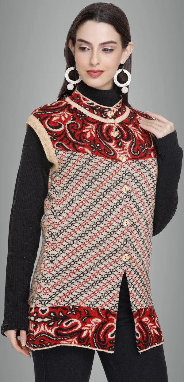 Beige_Wool_Blend_Regular_Casual_Sweater_For_Women