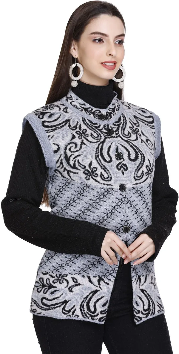 Grey_Wool_Blend_Regular_Casual_Sweater_For_Women