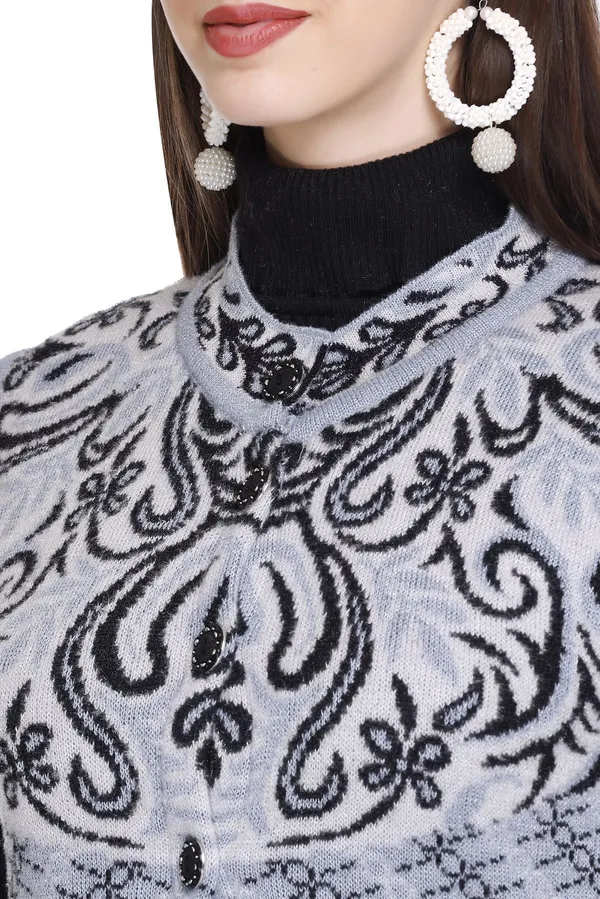 Grey_Wool_Blend_Regular_Casual_Sweater_For_Women