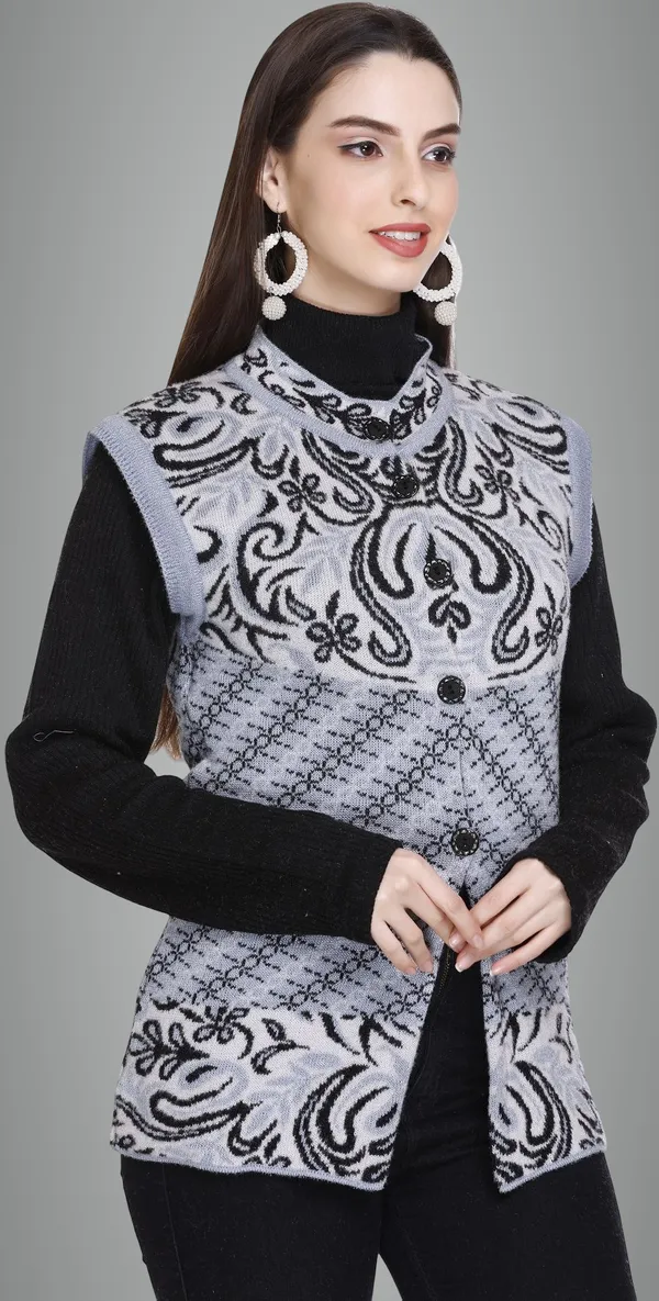 Grey_Wool_Blend_Regular_Casual_Sweater_For_Women