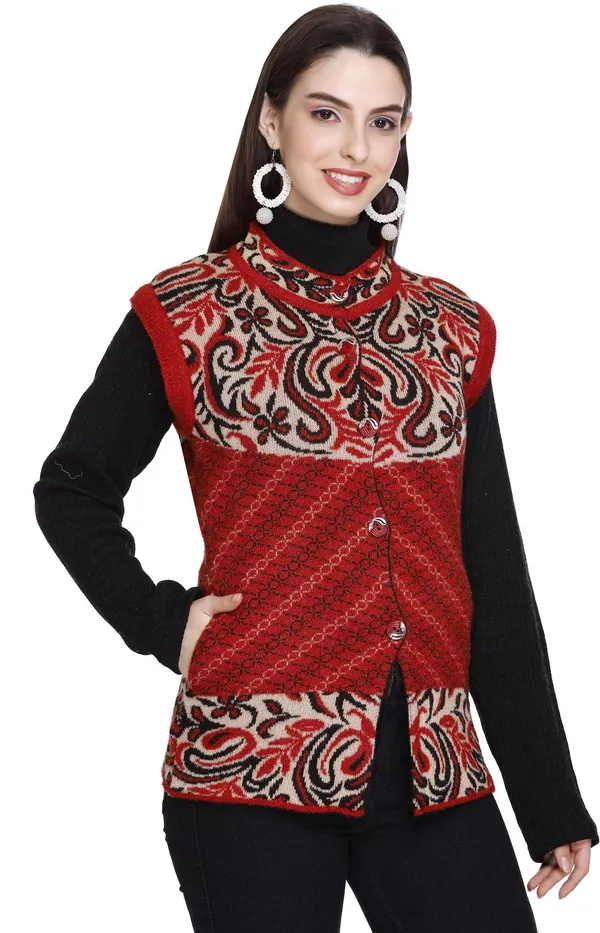 Red_Wool_Blend_Regular_Casual_Sweater_For_Women