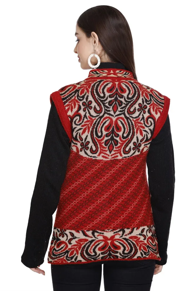 Red_Wool_Blend_Regular_Casual_Sweater_For_Women