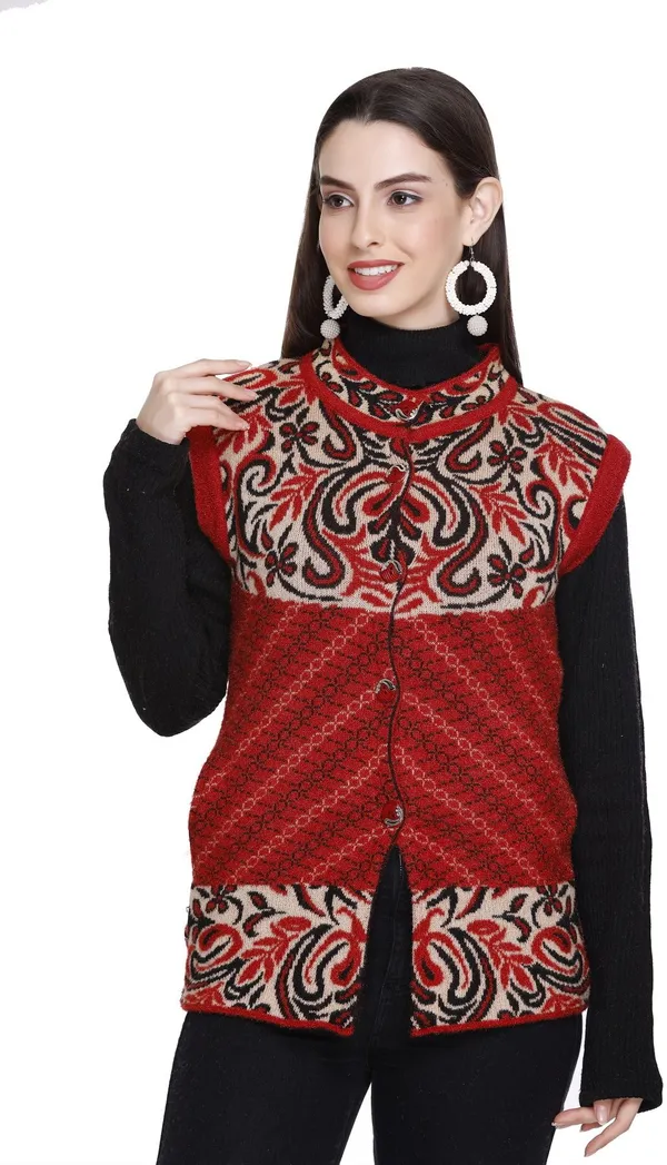 Red_Wool_Blend_Regular_Casual_Sweater_For_Women