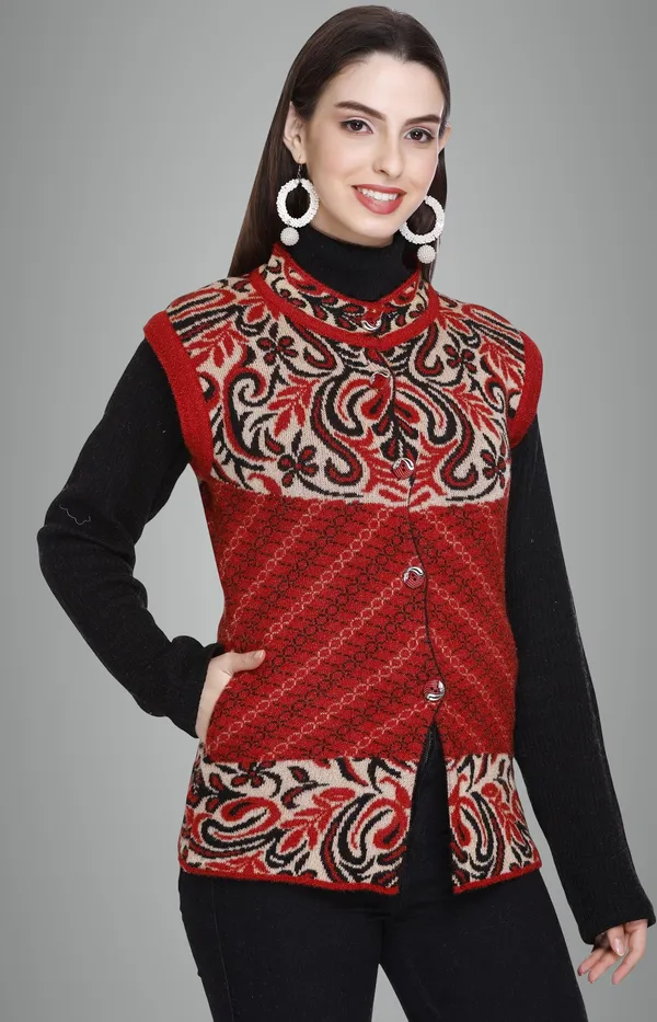 Red_Wool_Blend_Regular_Casual_Sweater_For_Women
