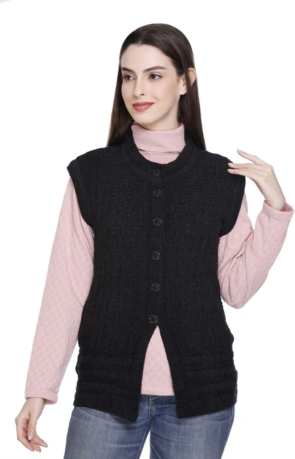 Black_Wool_Blend_Regular_Casual_Sweater_For_Women