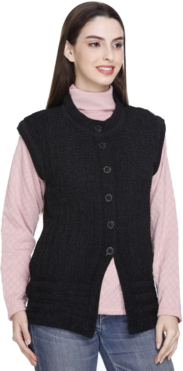 Black_Wool_Blend_Regular_Casual_Sweater_For_Women