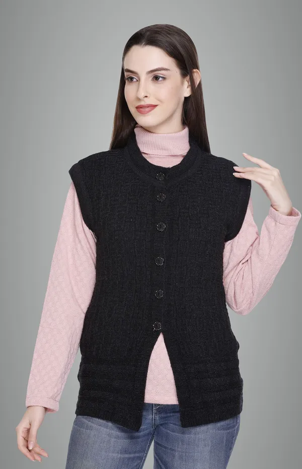 Black_Wool_Blend_Regular_Casual_Sweater_For_Women