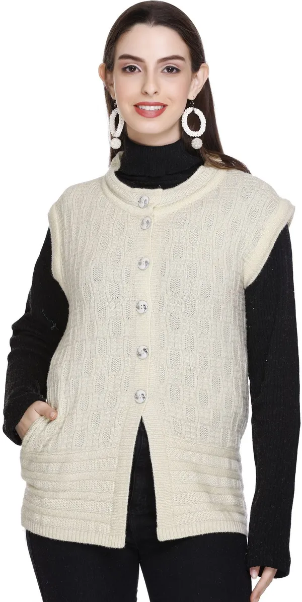 White_Wool_Blend_Regular_Casual_Sweater_For_Women